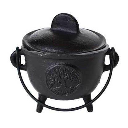 5" Cast iron cauldron w/ lid Tree of Life - Skull & Barrel Co.