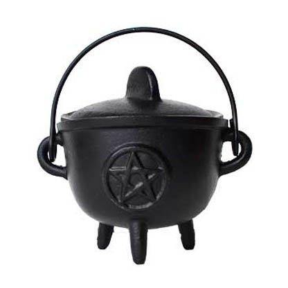 5" Cast iron cauldron w/ lid Pentagram - Skull & Barrel Co.