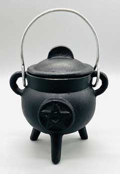 3" Pentagram cast iron cauldron w/ lid