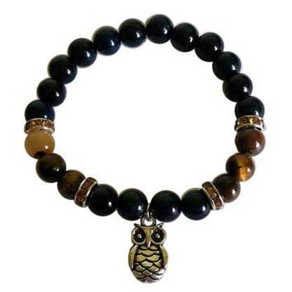 8mm Blue & Yellow Tiger Eye with Owl - Skull & Barrel Co.