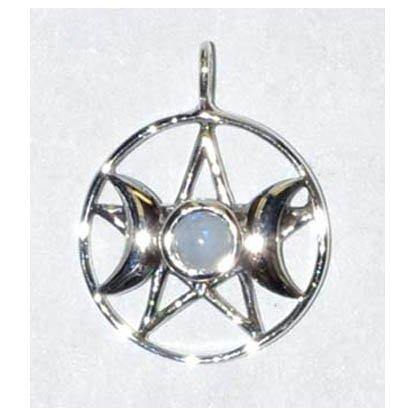 Triple Goddess Pentagram Moonstone sterling 11/16" - Skull & Barrel Co.
