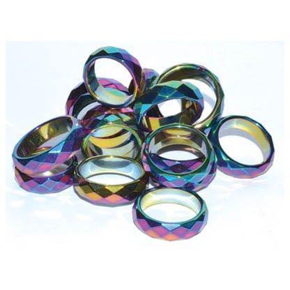 Rainbow Magnetic Hematite Faceted rings (50/bag) - Skull & Barrel Co.